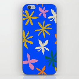 Colorful Flowers on Neon Cobalt Blue iPhone Skin