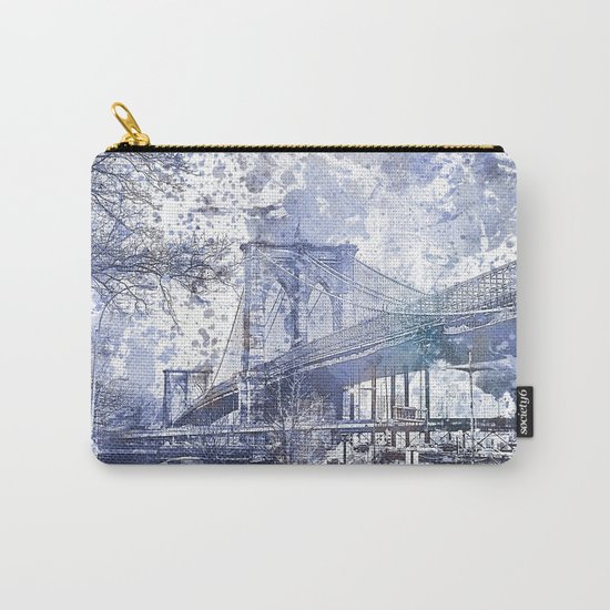 Brooklyn Bridge New York USA Watercolor blue Illustration Carry-All Pouch