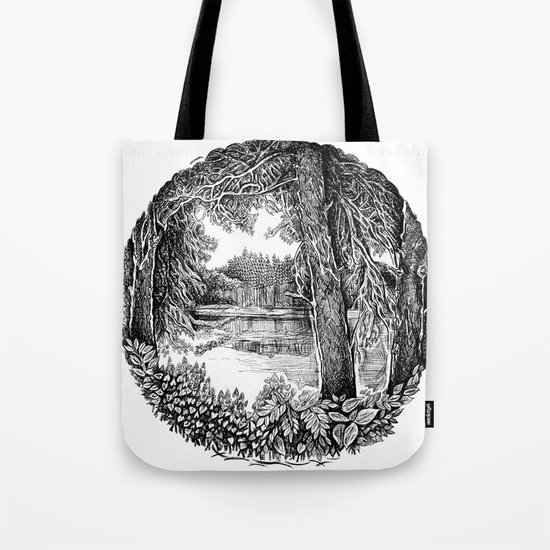 Trees near the river Tote Bag