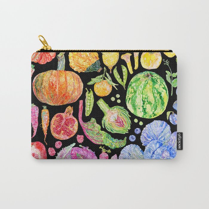 Rainbow of Fruits and Vegetables Dark Carry-All Pouch