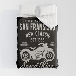 authentic motorcycle Duvet Cover | Cool, Speedking, Illustration, Typography, Bike, Comic, Popular, Classic, Authentic, Pop Art 