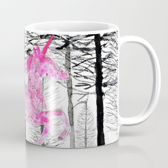 Pink unicorn in the wood Coffee Mug