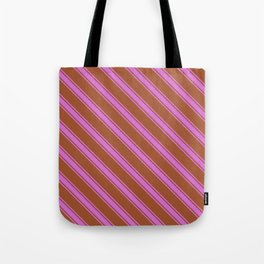 [ Thumbnail: Sienna & Orchid Colored Lines Pattern Tote Bag ]