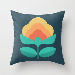 Big Retro Flower in Yellow, Orange and Teal Throw Pillow