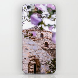 Greek Church through the Flowers | Bright Brick Chapel on the Greece Islands | Travel Photography Fine Art iPhone Skin