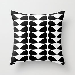 Mod Leaves Mid Century Modern Pattern in Black and White Throw Pillow