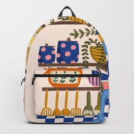 Kitchen Shelf Backpack | Girl, Pretty, Rendy, Cupboard, Chess, Kitchen, Utensils, Colourful, Pantry, Checkerboard 
