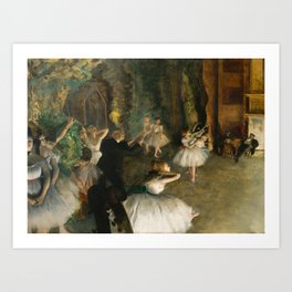 The Rehearsal of the Ballet Onstage - Degas Art Print