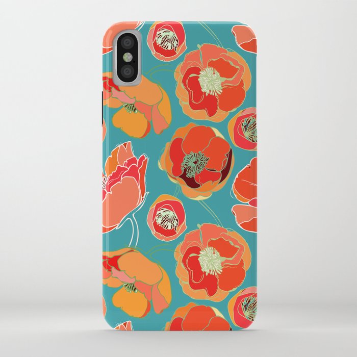 Turquoise California Poppies iPhone Case