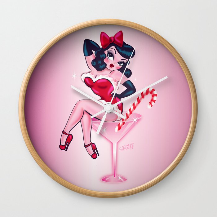 Candy Cane Martini Pin Up Girl Wall Clock