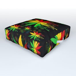 Marijuana Leaf Rasta Colors Dripping Paint Outdoor Floor Cushion