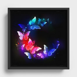 Neon night butterflies Framed Canvas