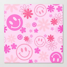Retro Smiley Flower Print Canvas Print