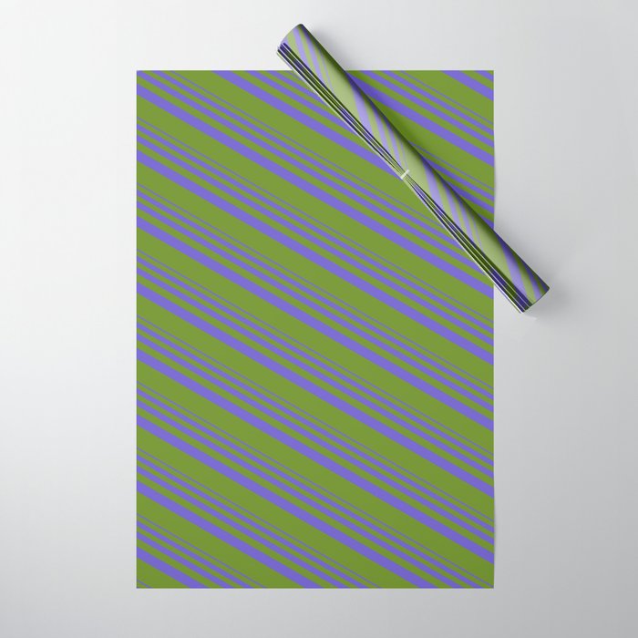 Slate Blue & Green Colored Pattern of Stripes Wrapping Paper