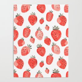Watercolor Strawberries Pattern Poster