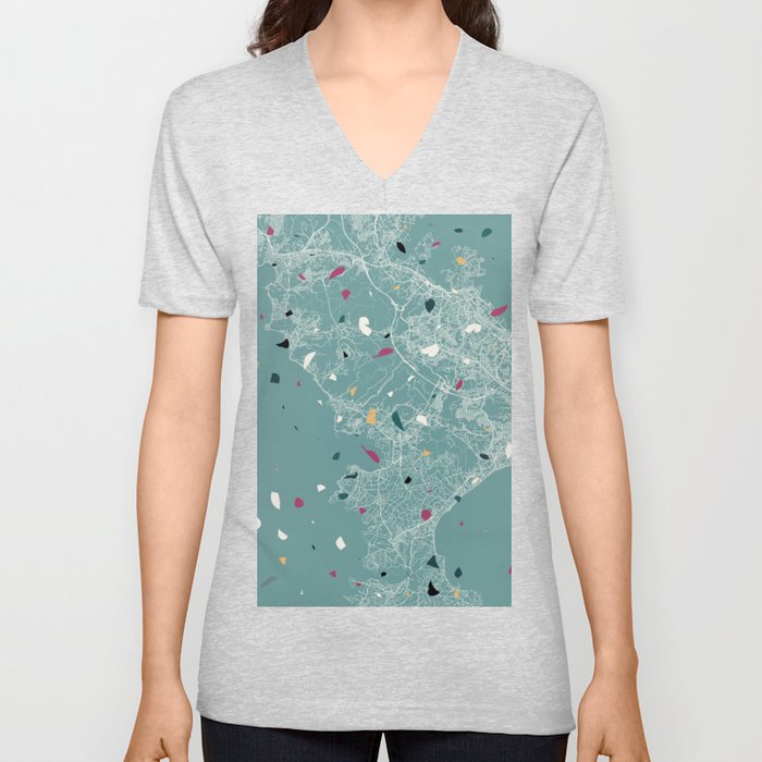 Yokosuka City Map - Japan. Terrazo  V Neck T Shirt