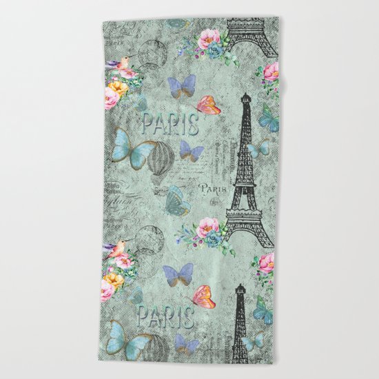Paris - my love - France Eiffeltower Nostalgy- French Vintage Beach Towel
