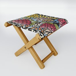 Floral Garden Stained Glass Folding Stool