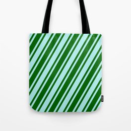 [ Thumbnail: Dark Green & Turquoise Colored Lined Pattern Tote Bag ]