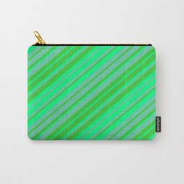 [ Thumbnail: Aquamarine, Lime Green & Green Colored Striped/Lined Pattern Carry-All Pouch ]