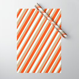 [ Thumbnail: Red, Mint Cream, and Tan Colored Lines Pattern Wrapping Paper ]