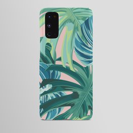 Tropical Monstera Palm Leaves on Pink Android Case