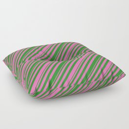 [ Thumbnail: Hot Pink and Forest Green Colored Stripes Pattern Floor Pillow ]