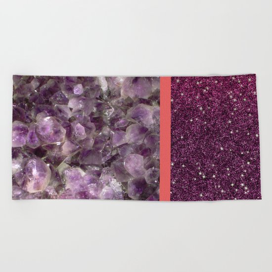 Pink Striped Purple Quartz and Glitter Beach Towel