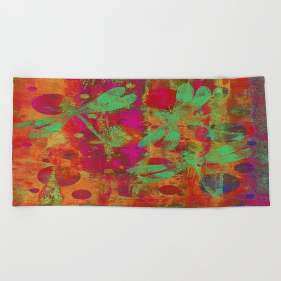 A Dragonflies and Dots W Beach Towel