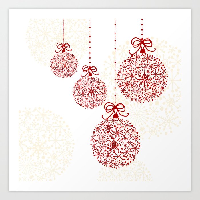 Christmas Baubles Made Of Snowflakes Art Print