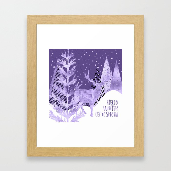 GRAPHIC ART SILVER Hello winter let it snow | Ultra Violet Framed Art Print