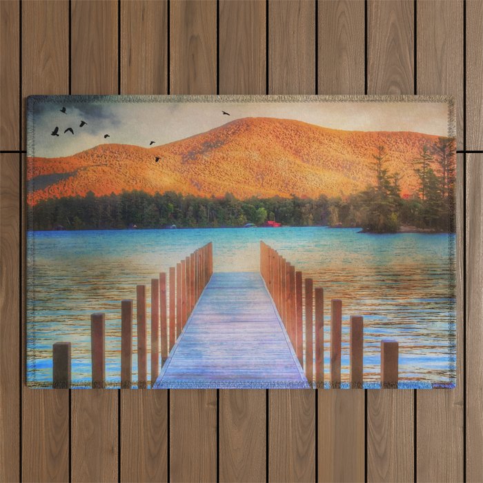 Autumn Landscape in Huddle Bay on Lake George in the Adirondacks Outdoor Rug