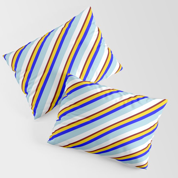 Eye-catching Yellow, Blue, Light Blue, White & Maroon Colored Lines Pattern Pillow Sham