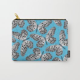 Black and white butterflies on blue background Carry-All Pouch