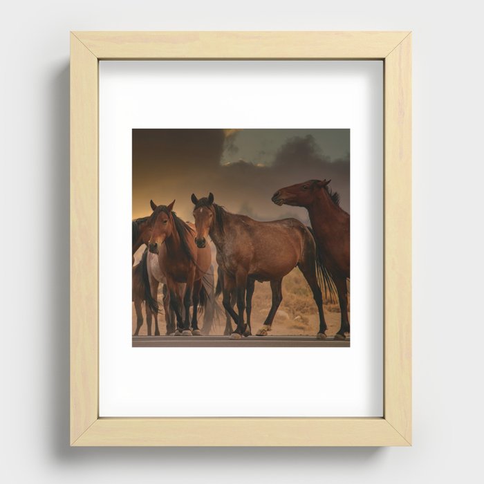 Wild Horses 0770 - Smoky Sunset Backdrop Recessed Framed Print