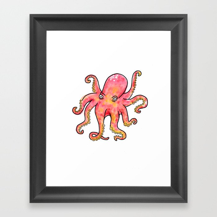 Watercolor and Graphic Illustration Octopus Framed Art Print