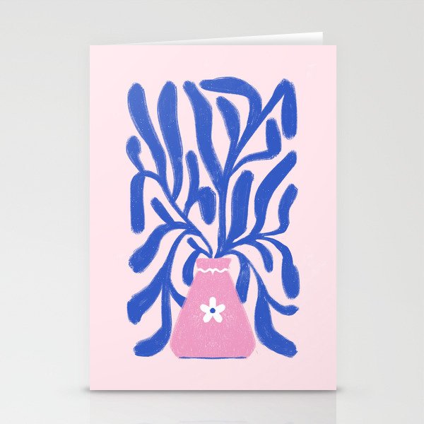 Blue plant in a pink vase Stationery Cards