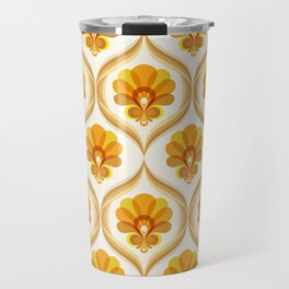 Ivory, Orange, Yellow and Brown Floral Retro Vintage Pattern Travel Mug