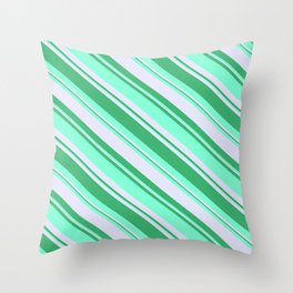 [ Thumbnail: Lavender, Sea Green & Aquamarine Colored Lines Pattern Throw Pillow ]