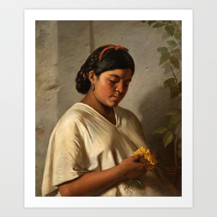 Indian Woman with Marigold by Felipe Santiago Gutiérrez Art Print
