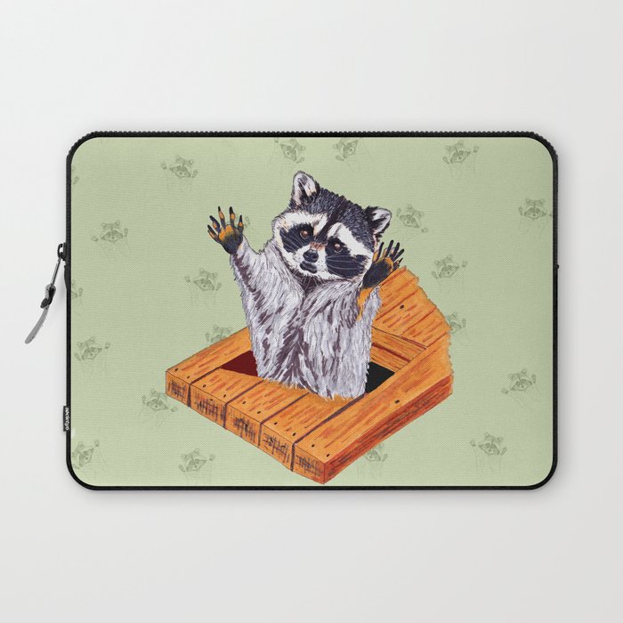 Peeking Raccoons #5 Green Pallet- Laptop Sleeve