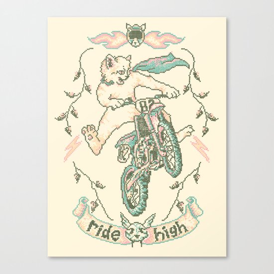 Motocross-Stitch Kitteh Canvas Print