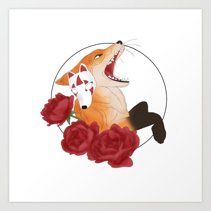 Kitsune Mask Fox Art Print By Shopkaielu Society6