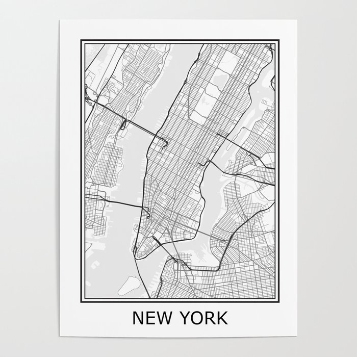 New York City Map Black And White New York City Map Black And White Poster By Ihabdesign | Society6