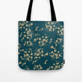 Gold Green Blue Flower Sihlouette Tote Bag
