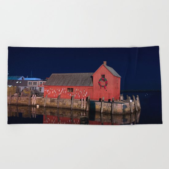 Motif #1 with Christmas Wreath Beach Towel