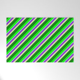 [ Thumbnail: Colorful Purple, Pale Goldenrod, Green, Lime & Light Cyan Colored Stripes/Lines Pattern Welcome Mat ]