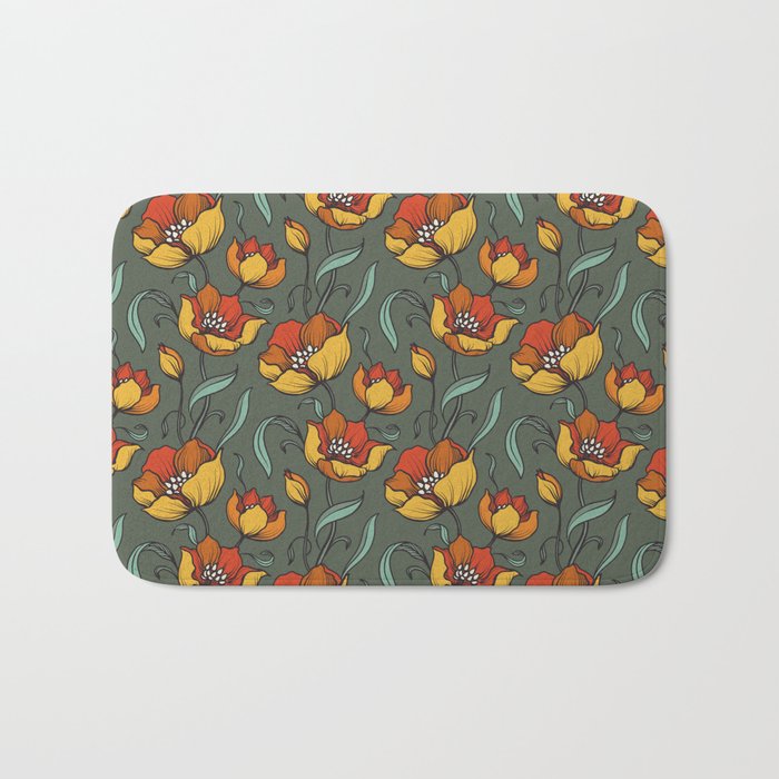 Retro Helleborus Pattern Bath Mat