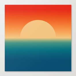 Sunset and Sea, Minimalist Retro Gradient 70s Sun Canvas Print