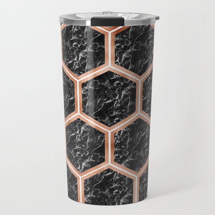 Black campari marble & copper honeycomb Travel Mug